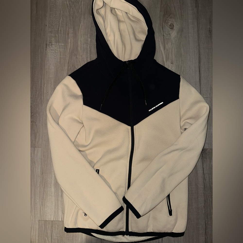 Hollister mens beige and black zip up jacket